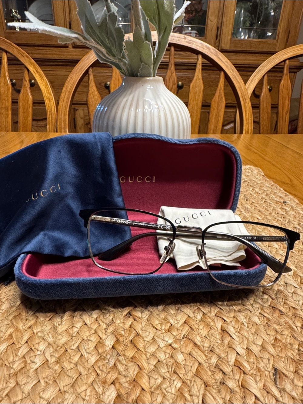 Gucci Metal Rim Eyeglasses in Black and Silver